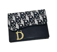 Dsadrwq 1PCS Credit Card Holder Women's Wallet Rfid Blocking Corium Large Capacity Women Zero Wallet Letter Pattern Card Organizer Case (black), black, European and American Retro