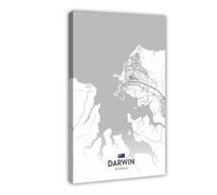DSAHOZUD Black And White City Map Darwin AU Canvas Art Wall Decor Posters Home Bar Restaurant Garage Cafe Logo Gift 12x18inch(30x45cm)
