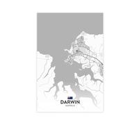 DSAHOZUD Black And White City Map Darwin AU Canvas Art Wall Decor Posters Home Bar Restaurant Garage Cafe Logo Gift 24x36inch(60x90cm)