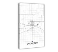 DSAHOZUD Black And White City Map Dodge City KS Canvas Art Wall Decor Posters Home Bar Restaurant Garage Cafe Logo Gift 20x30inch(50x75cm)