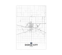 DSAHOZUD Black And White City Map Dodge City KS Canvas Art Wall Decor Posters Home Bar Restaurant Garage Cafe Logo Gift 24x36inch(60x90cm)