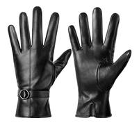 Dsane Womens Winter Leather Gloves Touchscreen Texting Warm Driving Lambskin Gloves (Black, M)