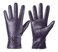 Dsane Womens Winter Leather Gloves Touchscreen Texting Warm Driving Lambskin Gloves (Purple, L)