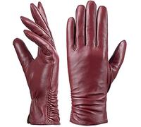 Dsane Womens Winter Leather Touchscreen Texting Warm Driving Lambskin 100% Pure Genuine leather Gloves (Red, L)