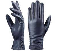Dsane Womens Winter Leather Touchscreen Texting Warm Driving Lambskin 100% Pure Genuine leather Gloves (Navy, XXL)