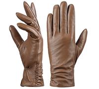 Dsane Womens Winter Leather Touchscreen Texting Warm Driving Lambskin 100% Pure Genuine leather Gloves (Orange, XL)