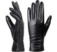 Dsane Womens Winter Leather Touchscreen Texting Warm Driving Lambskin 100% Pure Genuine leather Gloves (Black, S)