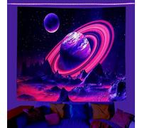 DSAoTeng Blacklight Galaxy Space Tapestry - UV Reactive Glow in The Dark Astronaut Neon Cosmic Wall Hanging Aesthetic Planet Starry Sky Backdrop for Bedroom Living Room Dorm Party (#5,150x230cm)