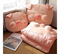 DSAoTeng Cute Animal Soft Travel Blanket and Pillow Set - Adorable Pig Plush 2-in-1 Pillow Blanket Combo, Foldable Nap Cushion Quilt with Zipper Design for Airplane Car Office Bed Sofa (#2,L:71x59in)
