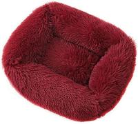 DSAoTeng Dog Cat Donut Bed, Fluffy Plush Puppy Kitten Cuddler Rectangle Bed, Warm and Soft Pet Cosy with Non-Slip Bottom and Washable (S(55X45X20CM),Burgundy)