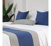 DSAoTeng Double Color Bed Runner - Luxurious Minimalist Cotton Linen Bed Scarf with Grey Patchwork, Decorative Hotel Bed End Throw Matching Cushion Covers for Hotel B&B Wedding Bedroom (48x240cm)