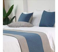 DSAoTeng Double Color Bed Runner - Luxurious Minimalist Cotton Linen Bed Scarf with Grey Patchwork, Decorative Hotel Bed End Throw Matching Cushion Covers for Hotel B&B Wedding Bedroom (48x210cm)