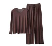 DSAoTeng Fall 2 Piece Lounge Sets for Women - Casual Plus Size V Neck Long Sleeve T Shirt & Elastic Waist Wide Leg Pants Matching Pajama Outfit Loungewear for Home Travel Vacation Daily Wear(#4,M)