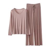 DSAoTeng Fall 2 Piece Lounge Sets for Women - Casual Plus Size V Neck Long Sleeve T Shirt & Elastic Waist Wide Leg Pants Matching Pajama Outfit Loungewear for Home Travel Vacation Daily Wear(#7,M)