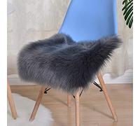 DSAoTeng Faux Sheepskin Fluffy Square Chair Cover Seat for Bedroom Decor - Soft Plush Cushion Pad, Luxurious Shaggy Wool Chair Mat for Office Home Living Room Sofa Vanity Stool(Dark Grey,35 * 35 cm)
