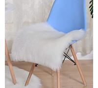 DSAoTeng Faux Sheepskin Fluffy Square Chair Cover Seat for Bedroom Decor - Soft Plush Cushion Pad, Luxurious Shaggy Wool Chair Mat for Office Home Living Room Sofa Vanity Stool(White,40 * 40 cm)