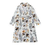 DSAoTeng Flannel Print Robes for Women - Winter Warm Fleece Bathrobe Soft Plush Kimono Style Sleepwear with Belt & Pockets, Cozy V Neck Knee Length Loungewear for Home Hotel Spa (Gray,XL)