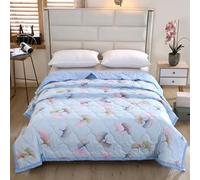 DSAoTeng Floral Quilted Bedspreads for Summer - Elegant Lightweight Thin Comforter Blanket with Cotton Filling Soft Breathable Air Conditioner Quilt for Bedroom Sofa Travel Use (Light Blue,150x200cm)