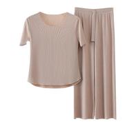 DSAoTeng Ice Silk Sleepwear Set for Women - Summer Plus Size Pajama Set with Loose V-Neck Top & Wide Leg Pants, Breathable Cooling Loungewear for Home, Travel & Nightwear (#2,3XL)