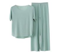 DSAoTeng Ice Silk Sleepwear Set for Women - Summer Plus Size Pajama Set with Loose V-Neck Top & Wide Leg Pants, Breathable Cooling Loungewear for Home, Travel & Nightwear (#1,L)