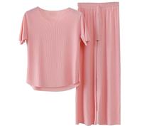 DSAoTeng Ice Silk Sleepwear Set for Women - Summer Plus Size Pajama Set with Loose V-Neck Top & Wide Leg Pants, Breathable Cooling Loungewear for Home, Travel & Nightwear (#4,3XL)