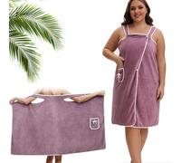 DSAoTeng Plus Size Women's Wearable Shower Skirt - Soft Thick Coral Fleece Bath Towel Dress with Bow Pocket Quick Dry Adjustable Button Closure for Spa Sauna Dorm Gym Travel (Purple*a,One Size)