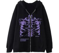 DSAoTeng Skeleton Zip Up Hoodie Gothic Y2K Oversize Jacket Grunge Punk Dark Academia E-Girl Sweatshirt Unisex Women Men (L,Black)