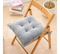 DSAoTeng Square Plush Chair Cushions 2Pcs - Thickened Solid Color Velvet Seat Pads, Soft Non-Slip Washable Breathable Cushions with Ties for Dining Kitchen Office Garden Use(Grey,50x50cm(Pack of 2))
