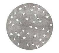 DSAoTeng Stars Round Rug for Bedroom Kids Room - Modern Soft Fluffy Non-Slip Washable Carpet, Plush Shag Circle Mat for Nursery Playroom Living Room Bedside Crawling Pad (Grey,60x60cm)