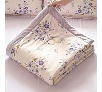 DSAoTeng Summer Floral Printed Cooling Comforter - Lightweight Quilted Washed Cotton Blanket Soft Breathable Thin Bedspread for Dorm Sofa Nap Sleeping All Seasons Use (#9,180x200cm)