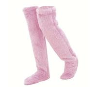 DSAoTeng Thick Woolen Fuzzy Plush Over Knee Slipper Stockings-Comfortable Fuzzy Knee High Socks Foot Long Leg Warmer for Winter Cold Legs At Home (Pink)