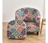 DSAoTeng Tub Chair Covers 2 Piece, 2 IN 1 High Stretch Club Chair Covers with Cushion Cover Soft Armchair Slipcovers for Dining Living Room Office Reception (Boho)