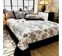 DSAoTeng Vintage Ruffle Bedspread Sheet - French Country Floral Quilted Bed Cover with Lace Edge, Soft Cotton 3-Layer Padded Design for All Seasons Bedroom Home Decor (#4,280x245cm)