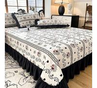 DSAoTeng Vintage Ruffle Bedspread Sheet - French Country Floral Quilted Bed Cover with Lace Edge, Soft Cotton 3-Layer Padded Design for All Seasons Bedroom Home Decor (#6,220x245cm)