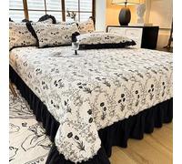 DSAoTeng Vintage Ruffle Bedspread Sheet - French Country Floral Quilted Bed Cover with Lace Edge, Soft Cotton 3-Layer Padded Design for All Seasons Bedroom Home Decor (#5,220x245cm)