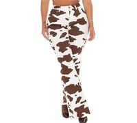 DSAoTeng Women Flare Straight Leg Cow Print High Waist Jeans Pants with Pockets-Casual Stretchy Long Denim Trousers for Daily Outdoor Work Wear (Brown,L)