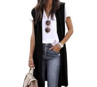 DSAoTeng Women Open Front Long Sleeveless Cardigan-Casual Stylish Knit Draped Loose Fit Sweater Vest for Layering Duster Outerwear (Black,S)