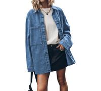 DSAoTeng Women Oversized Button Up Long Sleeve Denim Shirt-with Pockets Casual Trendy Boyfriend Loose Fit Jean Blouse Jacket Fall Tops (Blue,M)