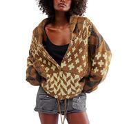 DSAoTeng Women Oversized Graphic Button Down Collar Cardigans Coats-Casual Fashion Colorful Y2K Knit Long Sleeve Sweater Fall Winter (Turmeric)