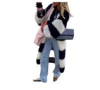 DSAoTeng Women Oversized Open Front Long Sleeve Knit Striped Long Cardigan-Soft Loose Color Block Chunky Duster Sweater Coat for Fall Winter (Black White,XL)