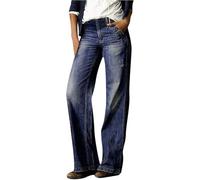 DSAoTeng Women’s Boho Flower Print Straight Leg Low Waist Denim-with Pockets Casual Vintage Y2K Wide Leg Jeans Fall Punk Streetwear (Blue,M)