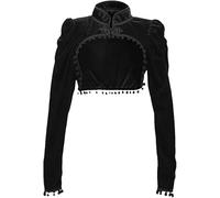 DSAoTeng Women’s Gothic Steampunk Long Sleeve Flannel Crop Jacket Top-Vintage Fitted Fringe High Collar Pullover Cardigan Shrug Y2K Style (Black,XXL)