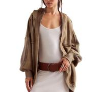 DSAoTeng Women’s Oversized with Pockets Open Front Hooded Jacket-Casual Vintage Warm Long Sleeve Hoodie Cardigan for Fall Winter Outdoor Lounge (Coffee,S)
