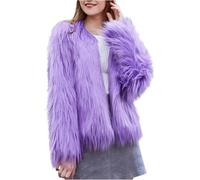 DSAoTeng Women Solid Color Open Front Cardigan Faux Fur Coats-Casual Shaggy Warm Fluffy Long Sleeve Cropped Jacket Winter Fall Outerwear (Purple,L)