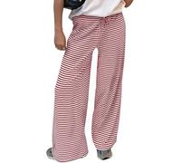 DSAoTeng Women Striped Baggy Ribbed Sweatpants with Pockets-Drawstring Elastic Loose Wide Leg Long Pants Casual Autumn Winter Lounge Wear (Red White,M)