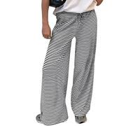 DSAoTeng Women Striped Baggy Ribbed Sweatpants with Pockets-Drawstring Elastic Loose Wide Leg Long Pants Casual Autumn Winter Lounge Wear (Black White,S)