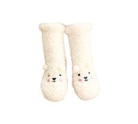 DSAoTeng Women Winter Cute Bear Embroidery Fuzzy Slipper Socks - Cozy Cotton Lining Plush Warm Mid Calf Non Slip Grippers Socks for Bed Sleeping Dorm home lounge Indoor Use (White)