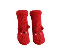 DSAoTeng Women Winter Cute Bear Embroidery Fuzzy Slipper Socks - Cozy Cotton Lining Plush Warm Mid Calf Non Slip Grippers Socks for Bed Sleeping Dorm home lounge Indoor Use (Red)