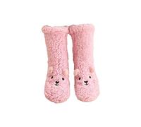 DSAoTeng Women Winter Cute Bear Embroidery Fuzzy Slipper Socks - Cozy Cotton Lining Plush Warm Mid Calf Non Slip Grippers Socks for Bed Sleeping Dorm home lounge Indoor Use (Pink)