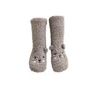 DSAoTeng Women Winter Cute Bear Embroidery Fuzzy Slipper Socks - Cozy Cotton Lining Plush Warm Mid Calf Non Slip Grippers Socks for Bed Sleeping Dorm home lounge Indoor Use (Grey)